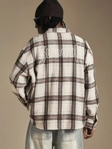SUMWON Oversized Plaid Flannel Overshirt With Gothic Back Embroidery Long Sleeve Button-Front Winter Shirt - Multicolor - View 1