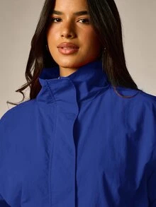 AiiRZ Cropped Windbreaker Jacket With Mock Neck Zip Front Elastic Cuffs Oversized Fit Fall Autumn Layering Outerwear - Blue - View 2