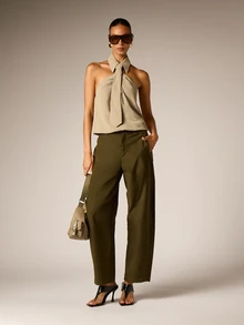 AiiRZ Collared Halter Neck Tie Front Open Back Cropped Blouse Sleeveless Summer Night Out Top - Green - View 3