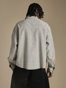 SUMWON Vertical Striped Oversized Long Sleeve Collared Shirt With Button Cuffs Smart Casual Everyday Style - Grey - View 2
