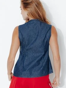 Pimkie Edition Women's Lace-Up Sleeveless Asymmetric Denim Top - Blue - View 2