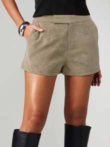 MISSGUIDED Faux Suede High Waist Mini Shorts With Front Seam Detail And Clean Hem Perfect For Fall Transition Layering And Night Out - Flint Stone - View 6