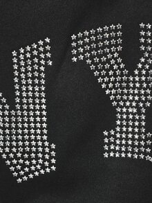 SUMWON Oversized NYC Star Rhinestone Arch Text Hoodie With Centre Pocket Long Sleeve Pullover Fall Winter Streetwear - Black - View 5