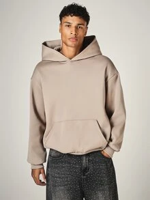 SUMWON Oversized Pullover Hoodie With Rhinestone Gothic Logo Back Print Single Centre Pocket Long Sleeve Casual Winter Style - Khaki - View 2