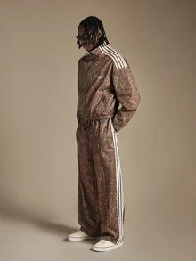 SUMWON Wide Leg Track Pants With Abstract AOP Print And Contrast Side Stripe Detail Full Length Drawstring Waist - Brown - View 2