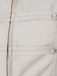 Pimkie Edition Women's Solid Color Zipper Placket Button Design Napoleon Vest Top - Khaki - View 3