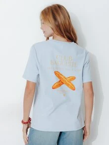 Pimkie Edition Women's Bread Pattern Casual Daily Short Sleeve T-Shirt - Blue - View 1
