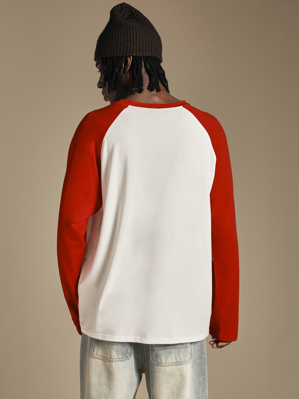 Club Motor Sport Raglan Long Sleeve Tee Color Block Crew Neck Oversized Fit Baseball Style Top