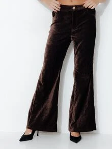Pimkie Edition Women's Solid Color Casual Versatile Everyday Flare Pants - Coffee Brown - View 1