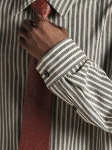 SUMWON Vertical Striped Oversized Long Sleeve Collared Shirt With Button Cuffs Smart Casual Everyday Style - Grey - View 5