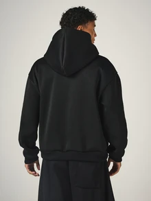 SUMWON Oversized NYC Star Rhinestone Arch Text Hoodie With Centre Pocket Long Sleeve Pullover Fall Winter Streetwear - Black - View 2