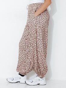 Pimkie Edition Women's Leopard Print Drawstring Waist Pocket Cuffed Sweatpants - Khaki - View 4