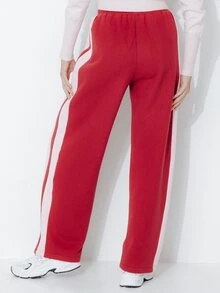 Pimkie Edition Women's Casual Striped Colorblock Drawstring Waist Sweatpants - Burgundy - View 2