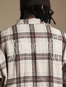 SUMWON Oversized Plaid Flannel Overshirt With Gothic Back Embroidery Long Sleeve Button-Front Winter Shirt - Multicolor - View 5