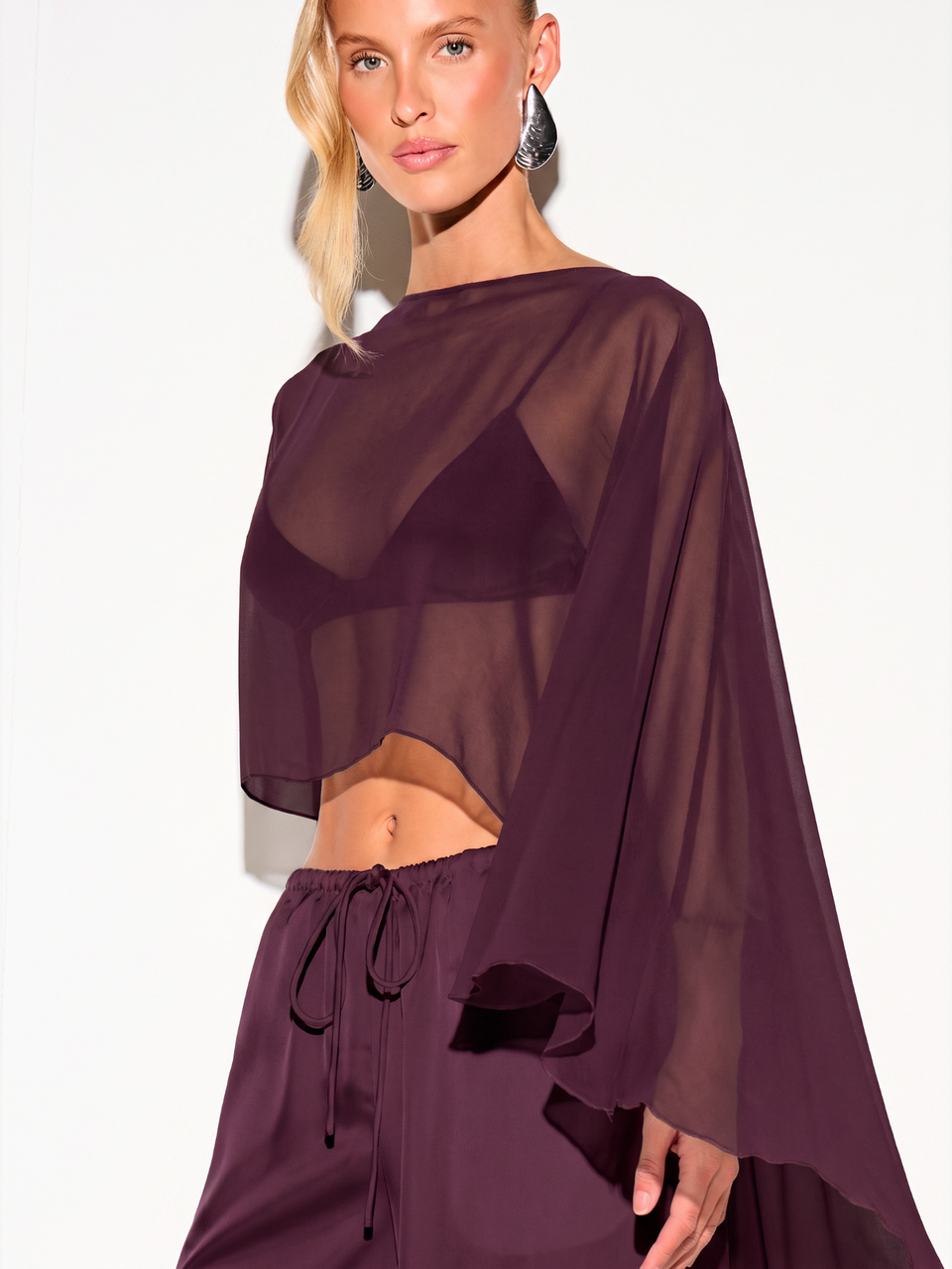 KIZN Wide Leg Satin Palazzo Pants With Lace Hem Trim Drawstring Waist Flowy Floor Length Elegant Evening Party Holiday Style