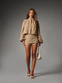 MISSGUIDED Tweed Mini Skort High Rise Asymmetric Wrap Front Boucle Woven Short Skirt Holiday Party Occasion - Multicolor - View 4