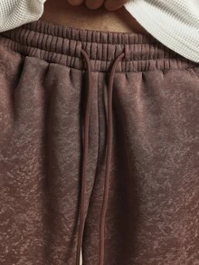 SUMWON Washed Wide Leg Sweatpants With Drawstring Waist Embroidered Logo Side And Back Pockets Relaxed Fit Casual Lounge Pants - Coffee Brown - View 6