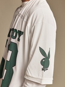 PLAYBOY X SUMWON Number 53 Oversized Mesh Football Jersey Top With Crew Neck And Short Sleeves For Summer Street Style - White - View 6