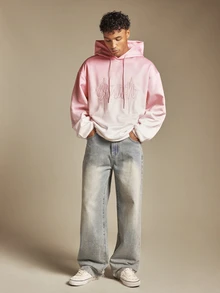 SUMWON Oversized Light Pink Pullover Hoodie With Bold Chest Embroidery Logo And Drawstring Hood For Autumn Winter - Multicolor - View 3