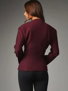 MISSGUIDED Áo blazer ôm dáng không cổ với mảng ngực bralette ren satin, cài móc và mắt, vai định hình, áo khoác dự tiệc buổi tối đi chơi mùa thu đông - Màu Đỏ Sâu - Xem 3