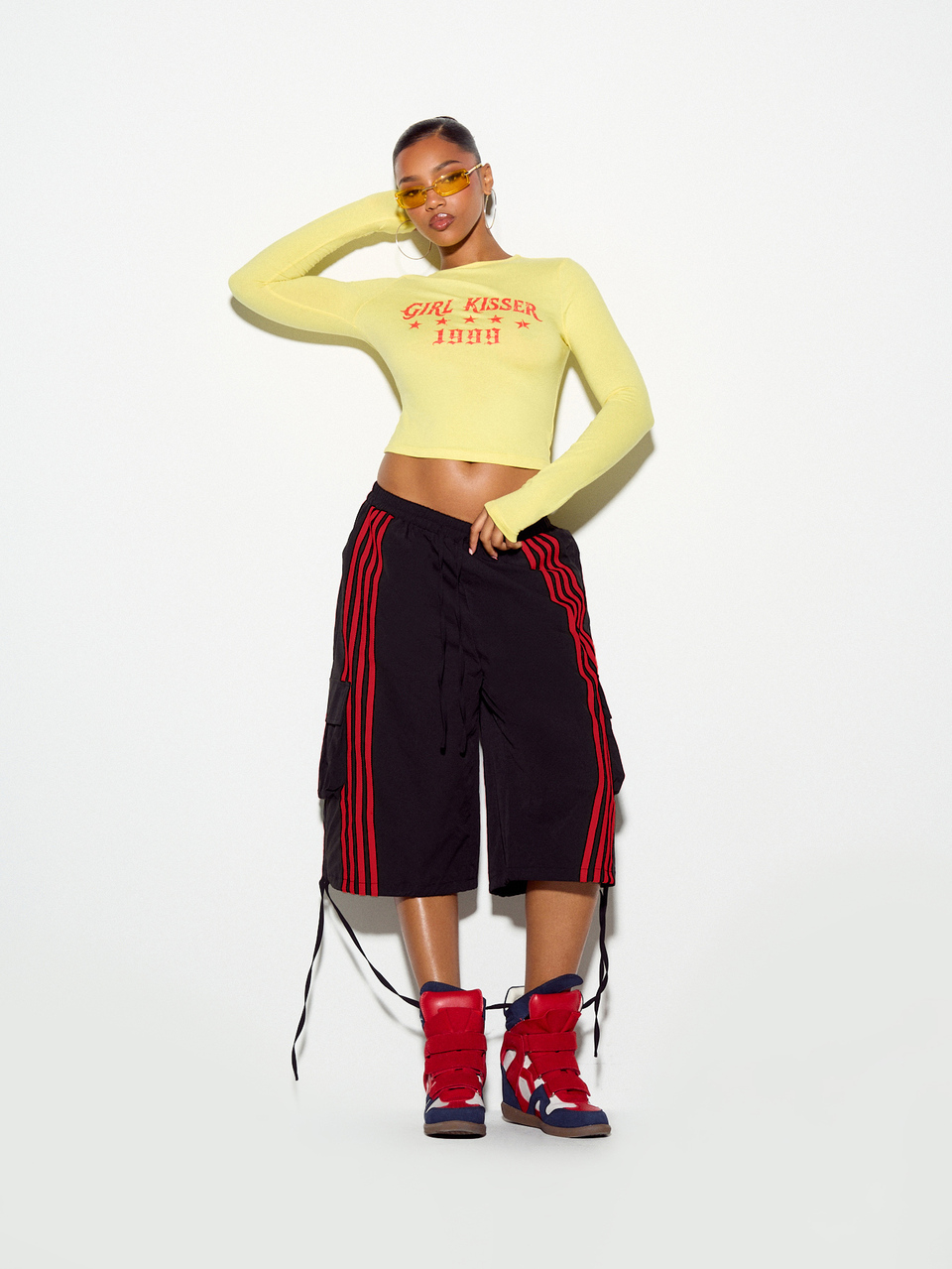 SUMWON WOMEN Cargo Culottes Wide Leg Cropped Pants With Bold Side Stripe Detail Elastic Waist And Utility Pockets Holiday Festival Style