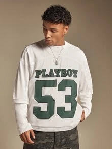 PLAYBOY X SUMWON Number 53 Oversized Mesh Football Jersey Top With Crew Neck And Short Sleeves For Summer Street Style - White - View 4