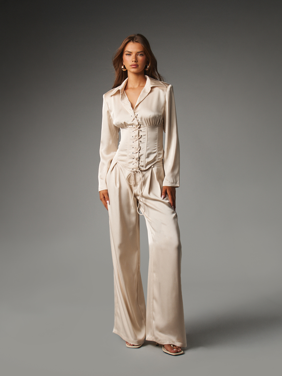 MISSGUIDED High Rise Wide Leg Satin Dress Pants With Pleated Front And Belt Loops For Evening Occasions Spring Summer