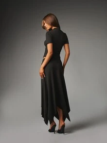 MISSGUIDED Ruched Wrap Neck Crop Top And Asymmetric Handkerchief Hem Midi Skirt Co-Ord Two Pieces Set - Black - View 3