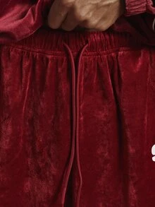 SUMWON Velvet Wide Leg Track Pants With White Contrast Piping And Logo Detail Perfect For Casual Everyday Wear And Lounging - Burgundy - View 6