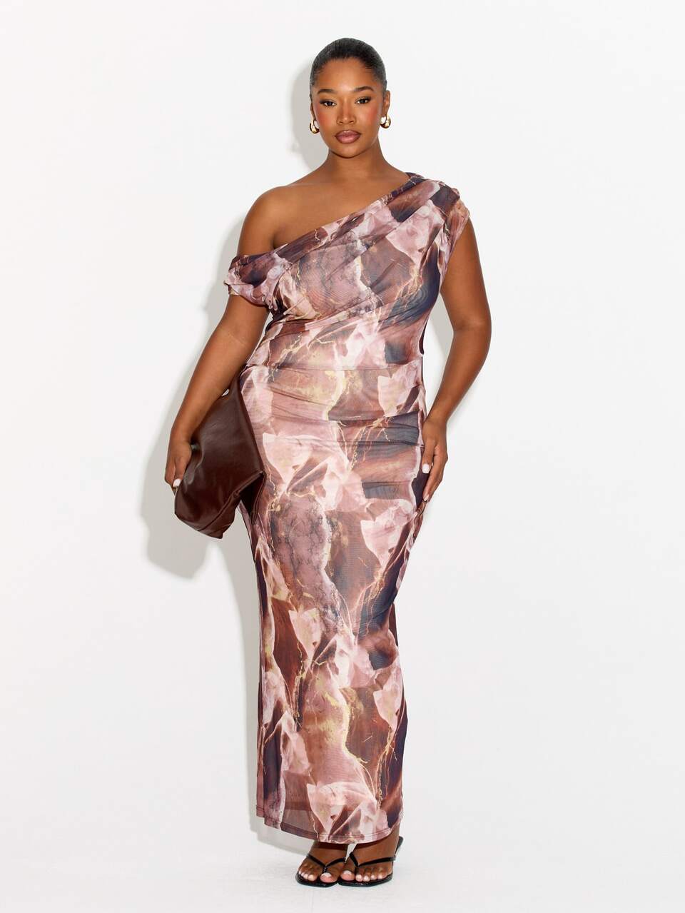 Plus Size Abstract Print Drop Shoulder Dress Long Length Midi Dress Slim Fit Stretchy Fabric Lined Body Con Elegant Chic Classy Trending Fall Autumn Winter New Season Wedding Guest Dress Occasion Dress