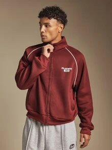PLAYBOY X SUMWON 1953 Full Zip Track Jacket With White Piping Detail And Oversized Bunny Logo Back Print Hip Length Stand Collar - Burgundy - View 4