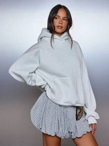 MISSGUIDED Oversized Sweatshirt With Lace Trim Detail Single Centre Pocket Relaxed Fit Pullover Sweatshirt Fall Winter Essential - Grey - View 4