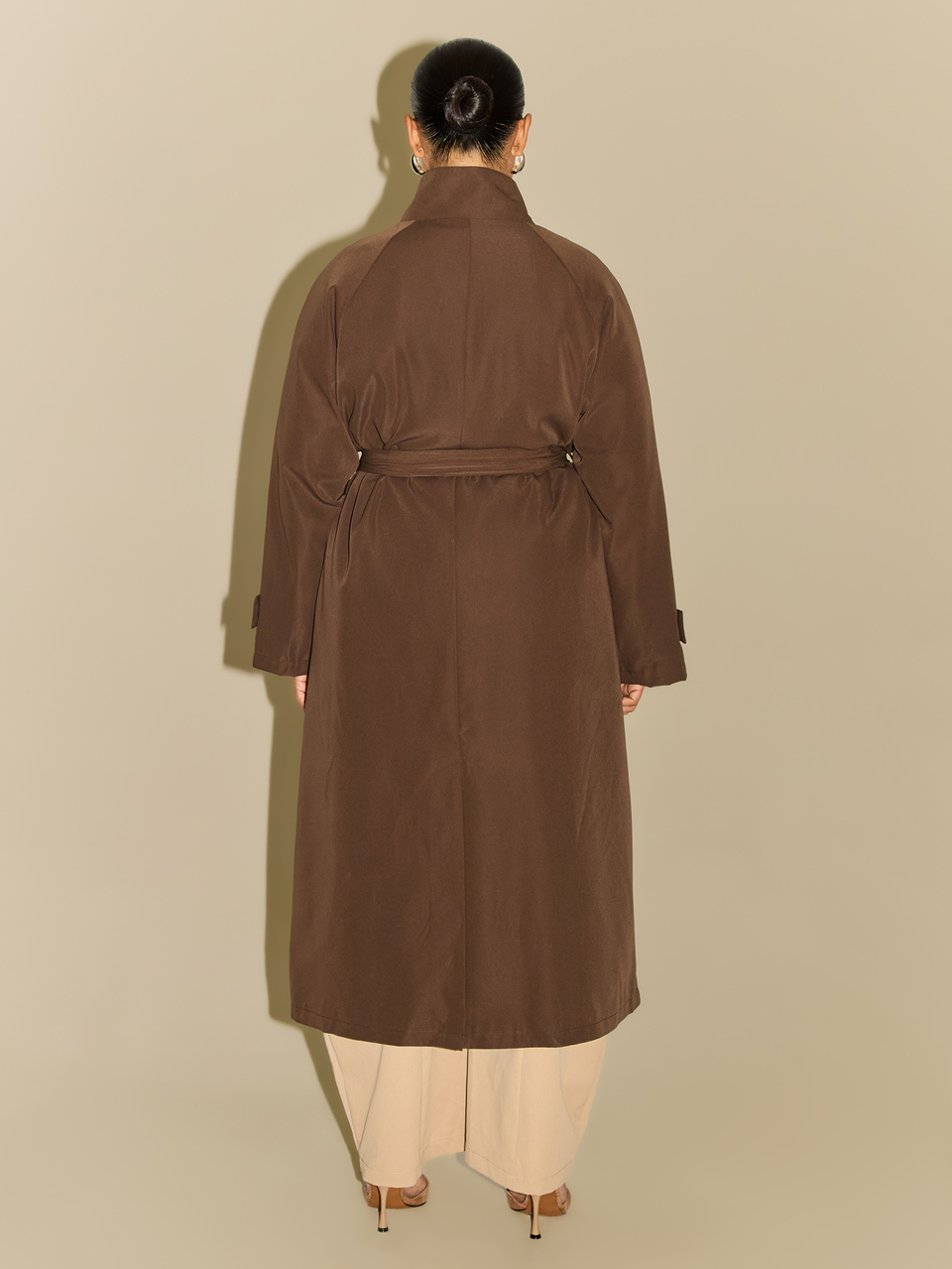 Plus Size Funnel Neck Trench Coat Brown Autumn Winter Fall New Season Smart Elegant Classy Trending Plus Size Trench Coat Womens Curve Jackets New Season Coats