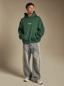 SUMWON New York City Club USA Oversized Pullover Hoodie With Chest And Back Text Print For Fall Winter - Dark Green - View 3