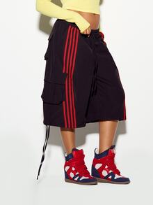 SUMWON WOMEN Cargo Culottes Wide Leg Cropped Pants With Bold Side Stripe Detail Elastic Waist And Utility Pockets Holiday Festival Style - Black - View 1