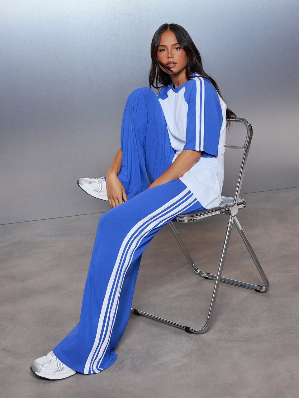 MISSGUIDED Wide Leg Jogger Pants With Side Stripe Detail Foldover Waistband Full Length Casual Track Trousers Summer Festival