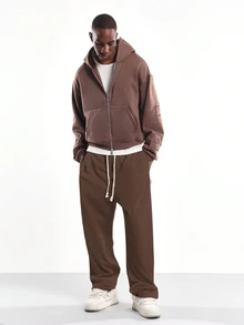 SUMWON Wide Leg Sweatpants With Elastic Waist And Drawstring Cord Relaxed Fit Lounge Trousers For Fall Winter Casual Everyday Wear - Chocolate Brown - View 5