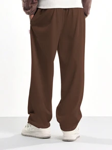 SUMWON Wide Leg Sweatpants With Elastic Waist And Drawstring Cord Relaxed Fit Lounge Trousers For Fall Winter Casual Everyday Wear - Chocolate Brown - View 2