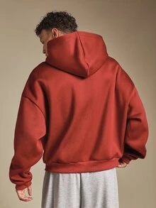 SUMWON Oversized Full-Zip Hoodie With New York City Embroidery Script And Patch Badge Detail For Fall Winter - Burgundy - View 2
