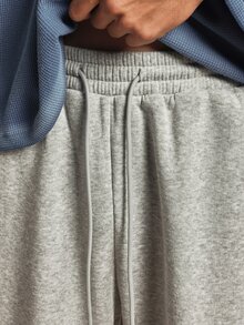 PLAYBOY X SUMWON Wide Leg Sweatpants With Triple Script Leg Print Drawstring Waist Relaxed Fit Fleece Lounge Trousers Fall Winter Casual - Grey - View 7