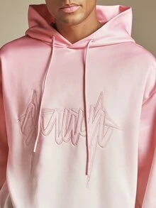 SUMWON Oversized Light Pink Pullover Hoodie With Bold Chest Embroidery Logo And Drawstring Hood For Autumn Winter - Multicolor - View 5