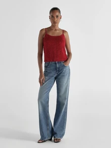 KSTM Atasan Cami Rajut Berbulu Lembut, Leher Bulat, Tali Bahu Tipis, Crop Tanpa Lengan, Tank Top Bertekstur Lembut, Cocok untuk Pesta Malam Hari dan Liburan. - Burgundy - View 3