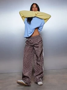 MISSGUIDED Wide Leg Polka Dot Print Casual Pants With Side Stripe Detail Elasticated Waist Full Length Relaxed Fit Trousers - Multicolor - View 4