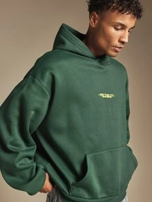 SUMWON New York City Club USA Oversized Pullover Hoodie With Chest And Back Text Print For Fall Winter - Dark Green - View 6