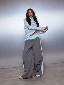 MISSGUIDED Oversized Turtleneck Striped Sweater With Long Sleeves Cozy Ribbed Cuff Knit Pullover For Fall Winter - Multicolor - View 3