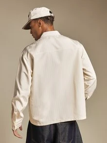 SUMWON Motorsport Racing Team Pinstripe Oversized Long Sleeve Button-Up Shirt With Graphic Badges Est. 2024 - Khaki - View 2