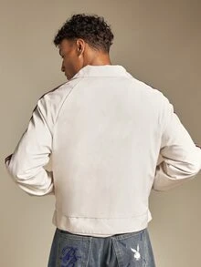 SUMWON Varsity Track Jacket With Side Stripe Detail Full Zip Collegiate Sheild Print Retro Style Hip Length Long Sleeve - Apricot - View 2