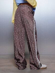 MISSGUIDED Wide Leg Polka Dot Print Casual Pants With Side Stripe Detail Elasticated Waist Full Length Relaxed Fit Trousers - Multicolor - View 6