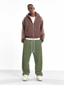 SUMWON Wide Leg Drawstring Sweatpants With Elastic Waist And Side Pockets Relaxed Fit Jogger Trousers For Casual Everyday Wear - Army Green - View 4