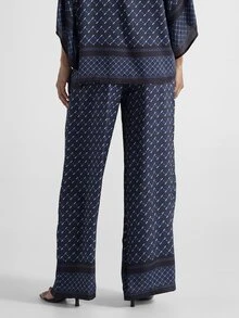 KSTM Wide Leg Palazzo Pants With Geometric Diamond Print Elastic Drawstring Waist Border Hem Detail Flowy Summer Holiday Resort Wear - Multicolor - View 3